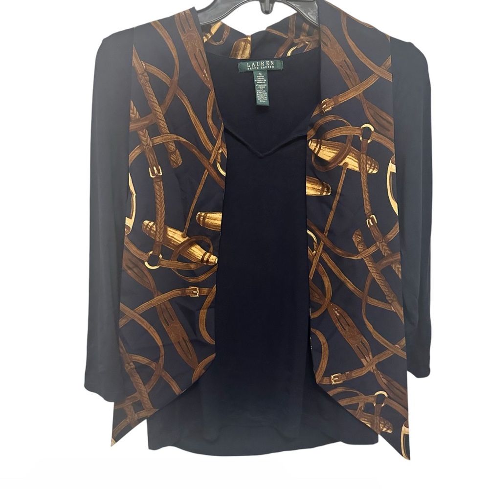 Lauren Ralph Lauren preowned size Medium. Women's Navy Blue and Gold Blouse.